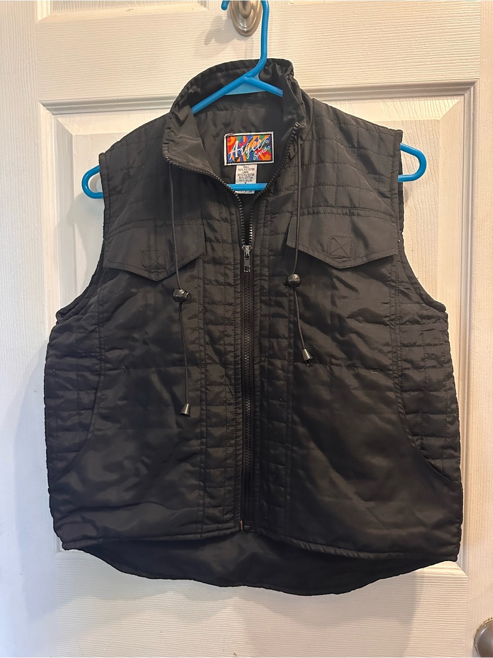 Men's Black Quilted Utility Vest with Toggle Drawcord